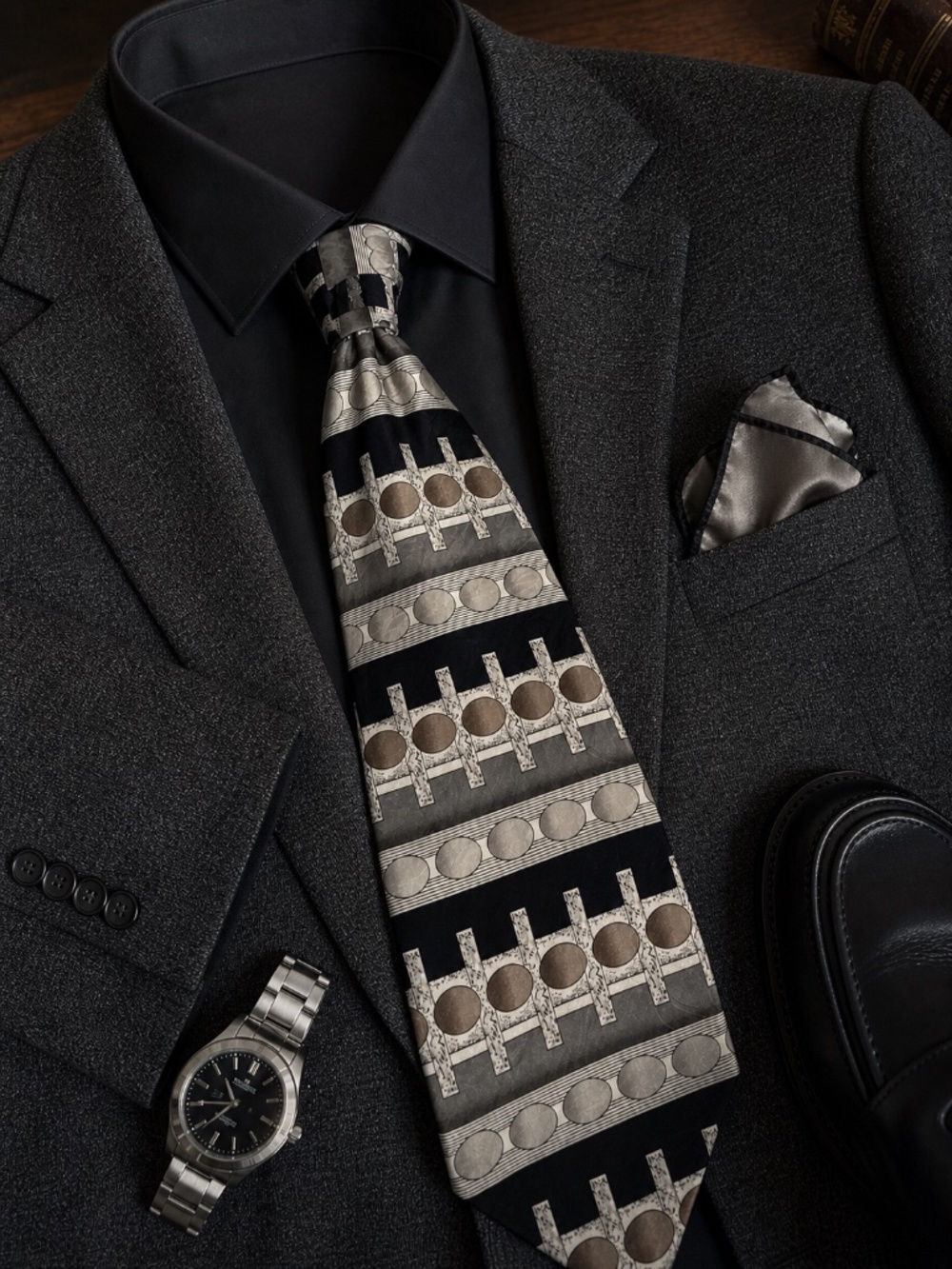 Duomo Milano Silk Geometric Art Deco Statement Tie